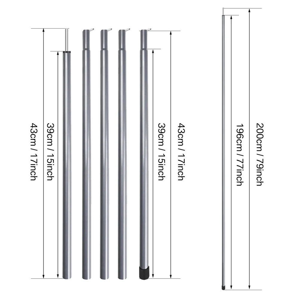 2 m Teleskop-Zeltstangen-Set mit 2 leichten, verstellbaren Trekking-Camping-Klappstangen für Spaziergänge, Überdachung, Wandern
