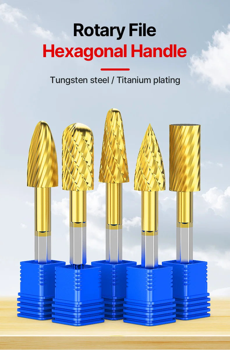 LIDIAO Titanbeschichtung, Rotationsgrate, Rotationsfeile, Sechskantschaft, Schleifwerkzeuge, Gravur, Schleifen, Polieren, Bit für Metall, Holz