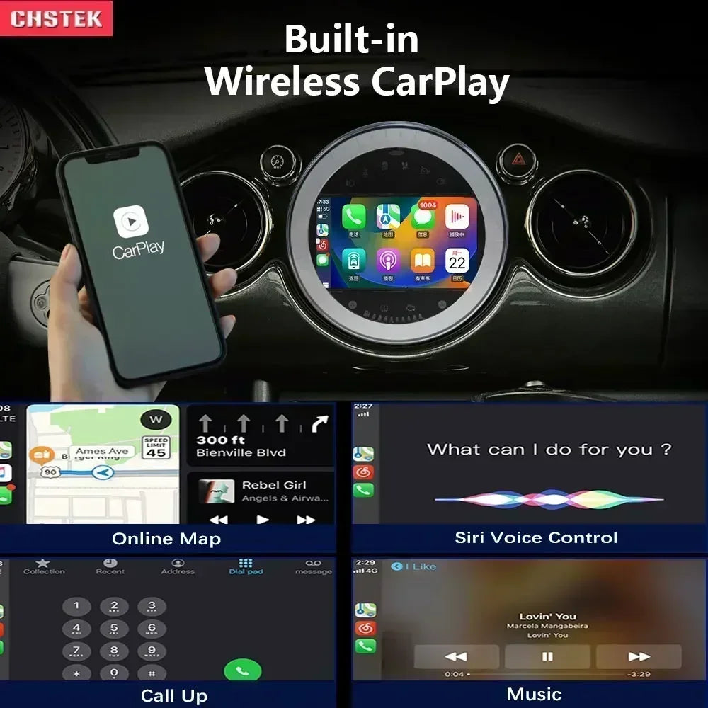 CHSTEK Autoradio für BMW Mini Cooper S Clubman R55 Clubvan R56 Cabrio R57 Coupe R58 R59 Multimedia Bluetooth Android Player GPS