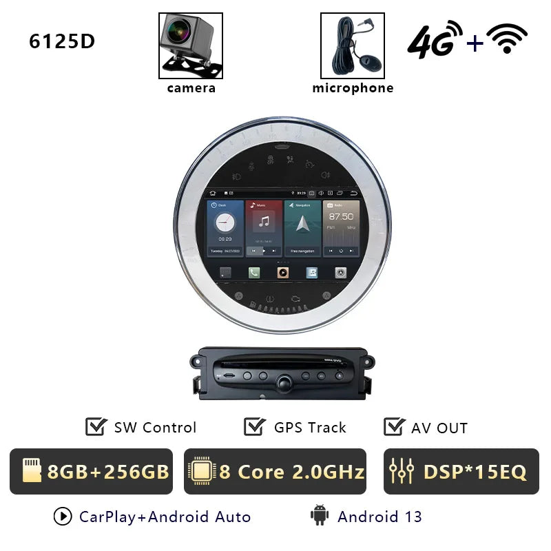 CHSTEK Autoradio für BMW Mini Cooper S Clubman R55 Clubvan R56 Cabrio R57 Coupe R58 R59 Multimedia Bluetooth Android Player GPS