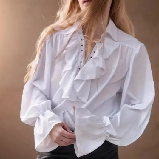 Piratenhemd für Herren, Vintage-Gothic-Renaissance-Stil, Rüschen, Schnürung, mittelalterliches Buccaneer-Blusenoberteil für alle Jahreszeiten