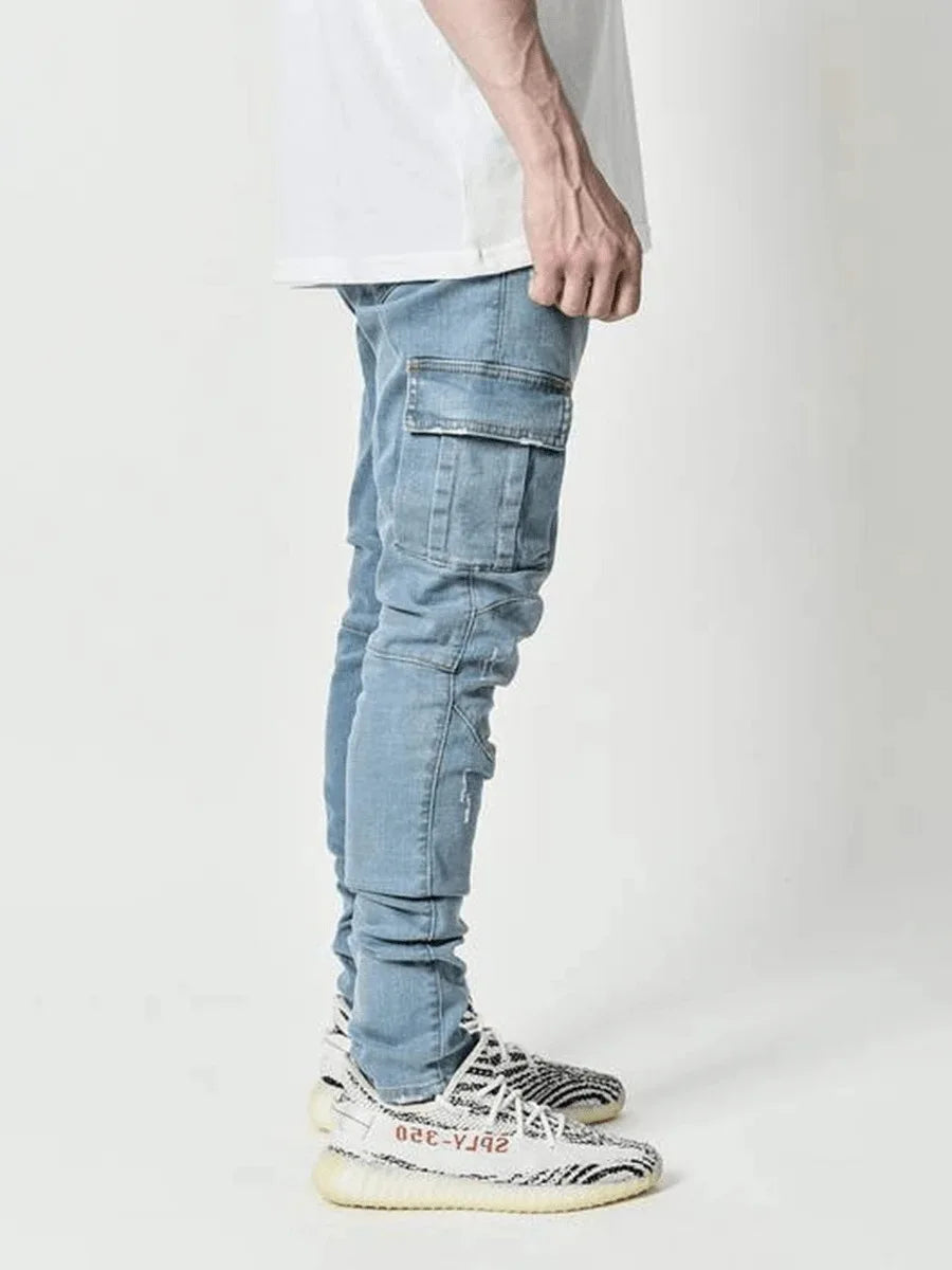 Jeans Männer Schwarz Cargo Hosen Multi Taschen Denim Pantalones Blau Slim Fit Overol Hombre Mode Casual Streetwear Hosen 3XL