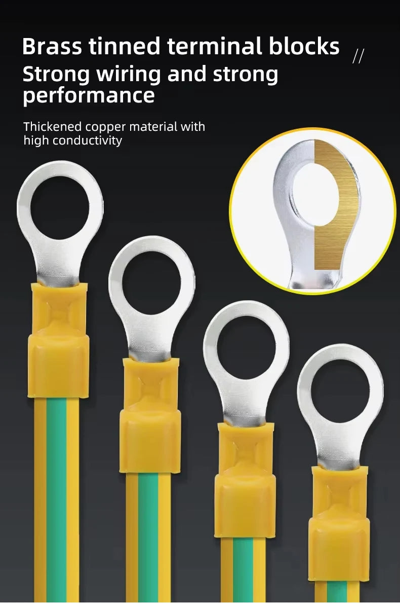 10AWG 12AWG 14AWG Solar-PV-Erdungskabel mit Anschluss 2,5 mm, 4 mm, 6 mm Erdungsdrahtloch, 6 mm gelb-grünes flexibles Kupfer-Erdungskabel