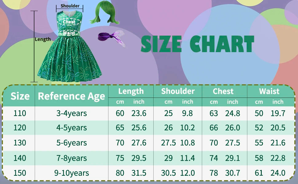 Halloween Kostüm Mädchen 	 Film Inside Out Cosplay Ekel Mädchen Kostüm Karneval Purim Party Freude Rollenspiel Abend Mädchen Kleider