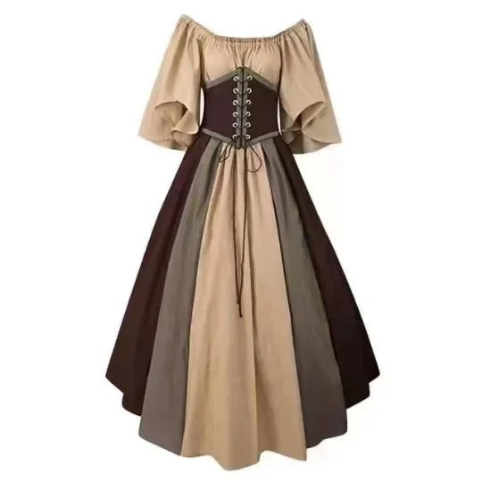 Halloween-Kostüme für Damen, mittelalterlich, Retro, Kontrastfarbe, schmales Swing-Kleid, Ein-Wort-Schulterkleid, Love Live Cosplay