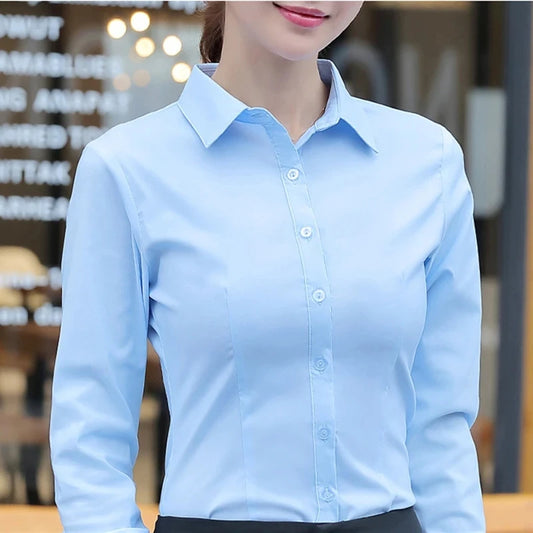 Frauen Shirts Blusen Frauen Weißes Hemd Langarm Bluse Weibliche Tops OL Grundlegende Hemd Blusen 2023 Mode Elegante Frau Kleidung