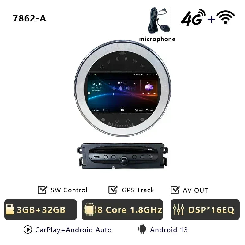 CHSTEK Autoradio für BMW Mini Cooper S Clubman R55 Clubvan R56 Cabrio R57 Coupe R58 R59 Multimedia Bluetooth Android Player GPS
