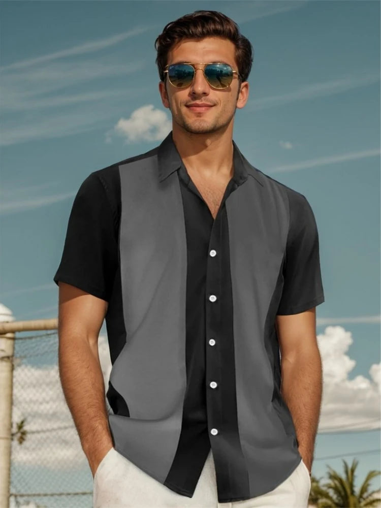 Gestreiftes Hemd für Männer, 3D-Druck, kurzärmelig, Hawaii-Hemd, Strand, Freizeithemden, Herrenbekleidung, lockeres, übergroßes T-Shirt mit Knopf-Revers