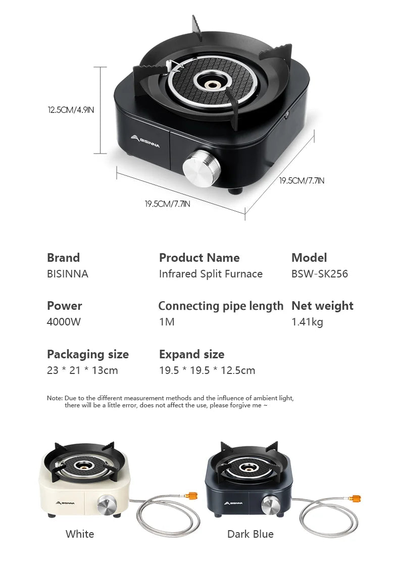 BISINNA 4000 W Hochleistungs-Infrarotkocher, tragbar, leicht, Gasbrenner, geteilter Herd, Outdoor, Camping, Zubehör, Picknick, Wandern
