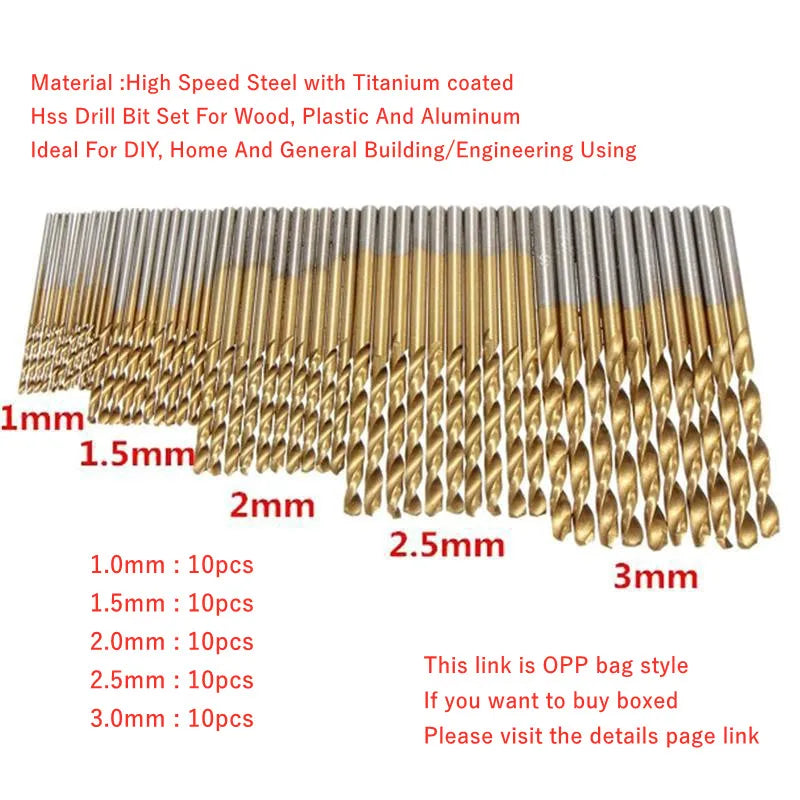 KUNLIYAOI 100 Stück Titanbeschichtetes Set HSS Mini Extractor Bit 1/1,5/2/2,5/3 mm für Metall Holz Aluminium Bohrwerkzeuge
