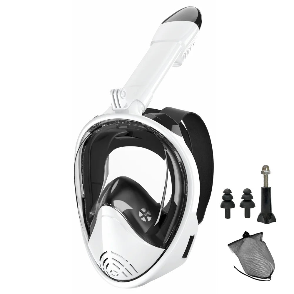 Vollgesichts-Schnorchelmaske, Silikon-Tauchmaske, voll trocken, Panorama, mit Kamerahalter, großer Rahmen, Schwimmbrillen-Set für Erwachsene
