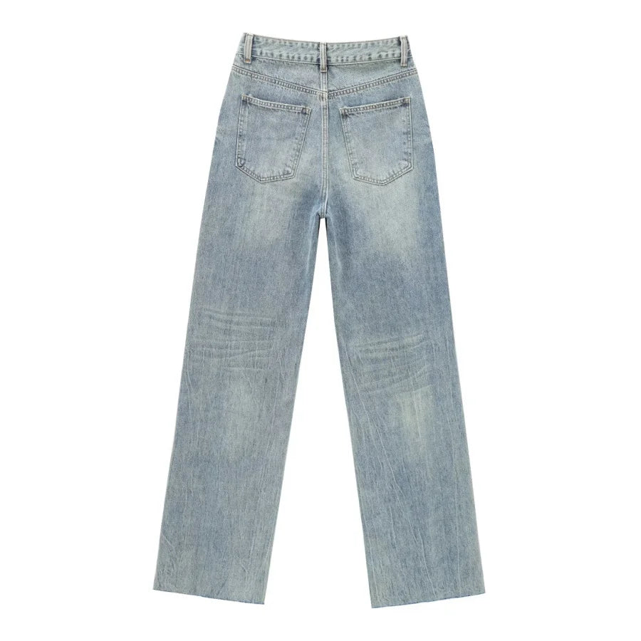 ETJ Damen-Jeans mit weitem Bein und hoher Taille, klassisch, alles mit fünf Taschen, gewaschen, weich, bequem, ultralange Jeans6045022