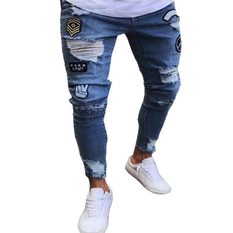 Zerrissene Jeans Männer Stretch Skinny Grey Blue schwarz Hip Hop Jeans hose Streetwear Casual Slim Fit Jeans für Männer Jogging Jeans