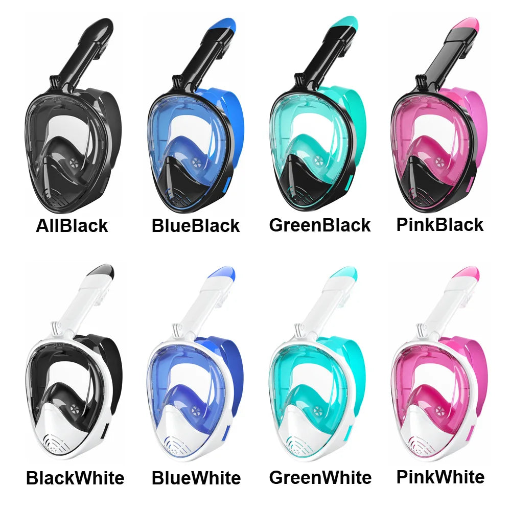 Vollgesichts-Schnorchelmaske, Silikon-Tauchmaske, voll trocken, Panorama, mit Kamerahalter, großer Rahmen, Schwimmbrillen-Set für Erwachsene