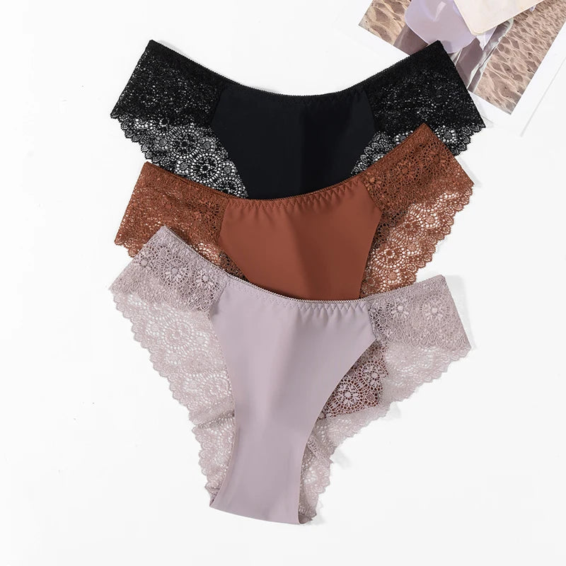 TrowBridge 3 Teile/satz Süße Damen Höschen Seide Satin Unterwäsche Spitze Sexy Dessous Mädchen Atmungsaktive Slips Weiche Bequeme Höschen