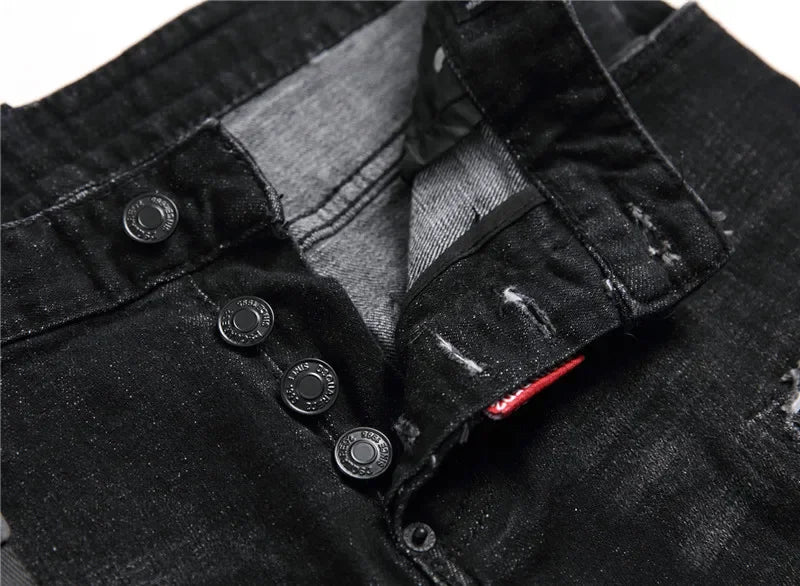 Jeans Männer Lange Bleistift Hosen Denim Hose Hohe Taille Slim Fit Einfache Zipper Splice Casual Regelmäßige Herbst Winter Gerade Hosen