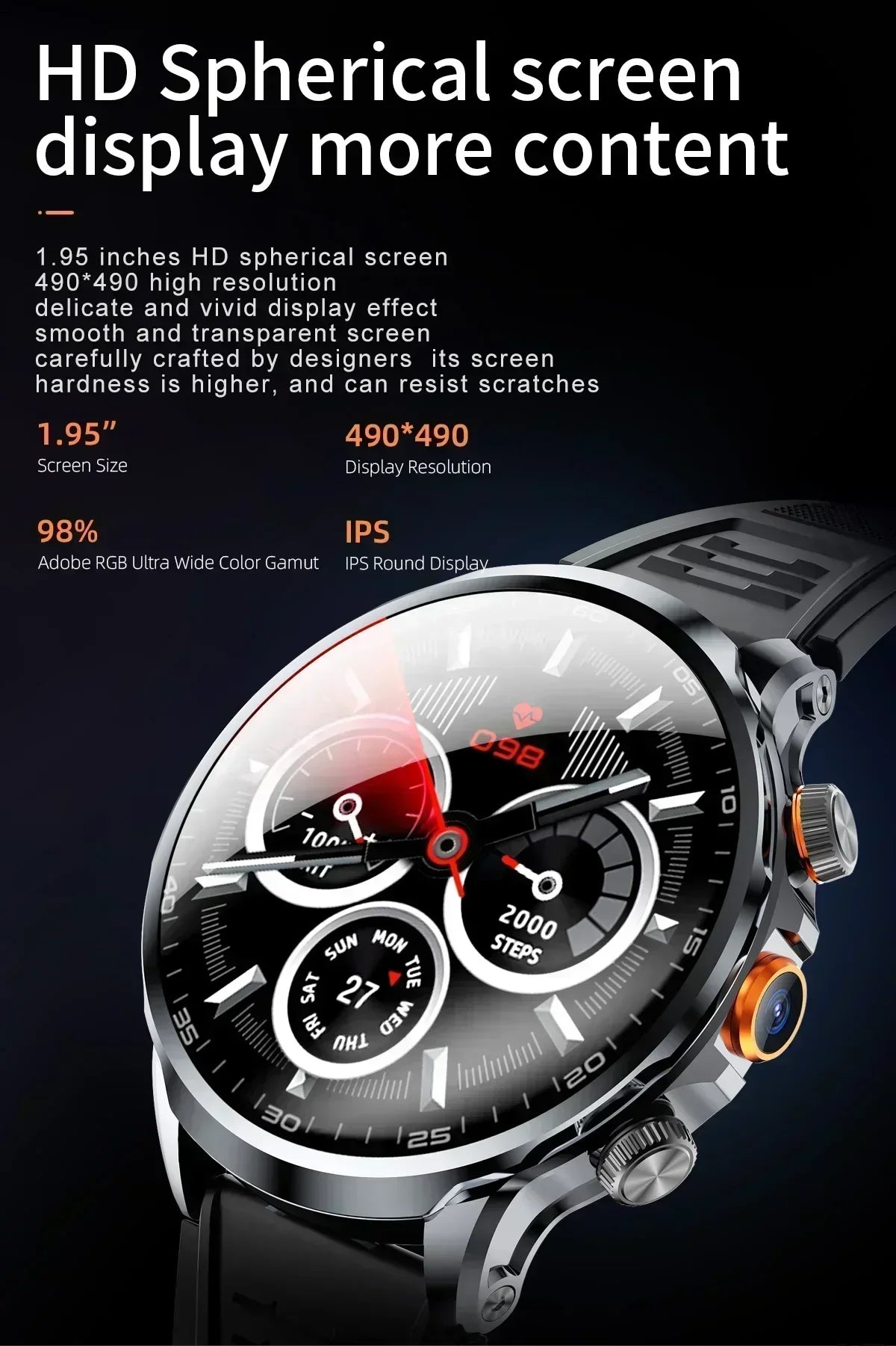 Neue H18 Android Smartwatch 1,95 Zoll AMOLED Blaulichtfilter Bluetooth Anruf GPS+GLONASS Dual Navigation Wasserdicht
