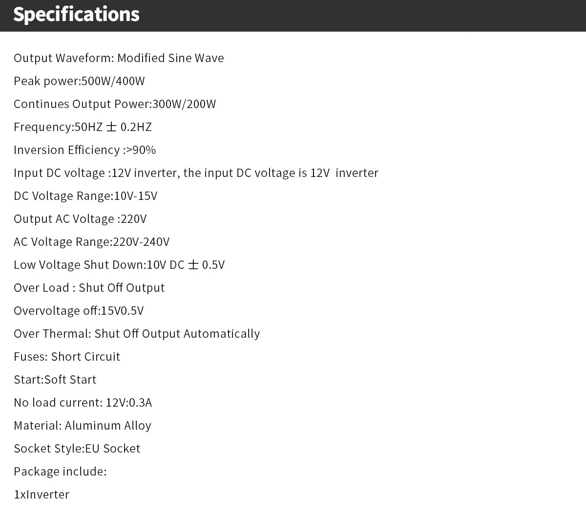 400 W/500 W Auto-Wechselrichter DC 12 V auf AC 220 V Konverter, 3 USB 2.0 und 1 USB QC3.0 Steckdose nach europäischem Standard