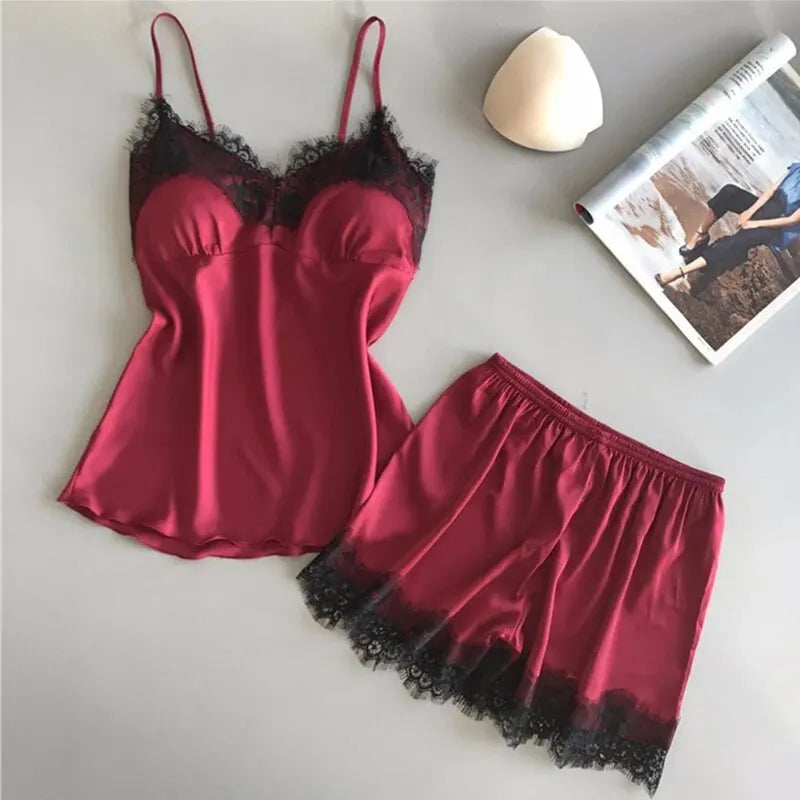 Frauen Pyjama Anzug Mode V-ausschnitt Spitze Sexy Dessous Pyjamas Schlaf Shorts Set Nachtwäsche Neue