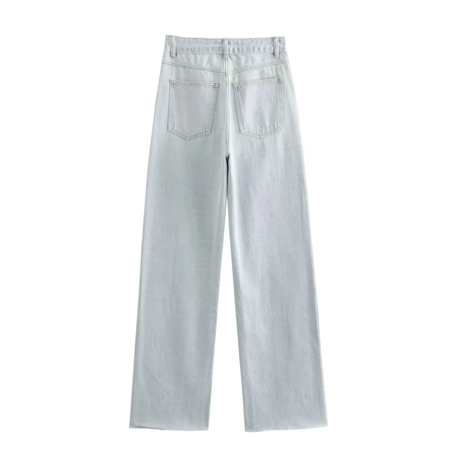 ETJ Damen-Jeans mit weitem Bein und hoher Taille, klassisch, alles mit fünf Taschen, gewaschen, weich, bequem, ultralange Jeans6045022