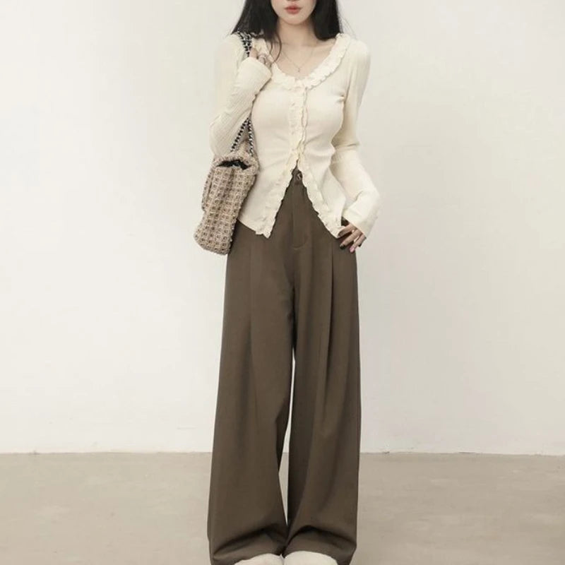 Dünne Hemden Frauen Langarm Frühling Elegante Büro Dame Vintage Rüschen Ziemlich Design Chic Gemütliche Tops Temperament Einfache Beliebt