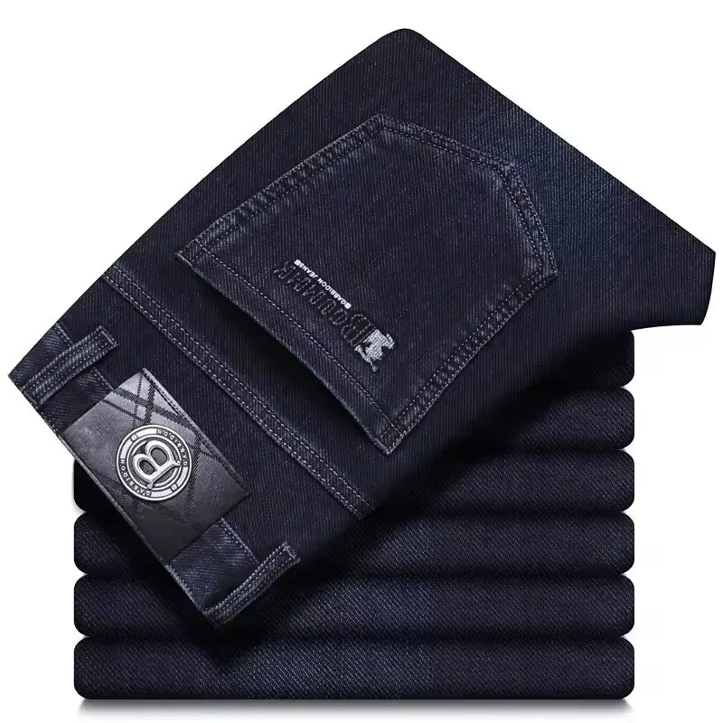 Herren-Jeans mit geradem Bein, hochwertig, leicht, luxuriös, bestickt, lässig, vielseitig, modisch, schlankmachend, glatter Silhouetten-Stil
