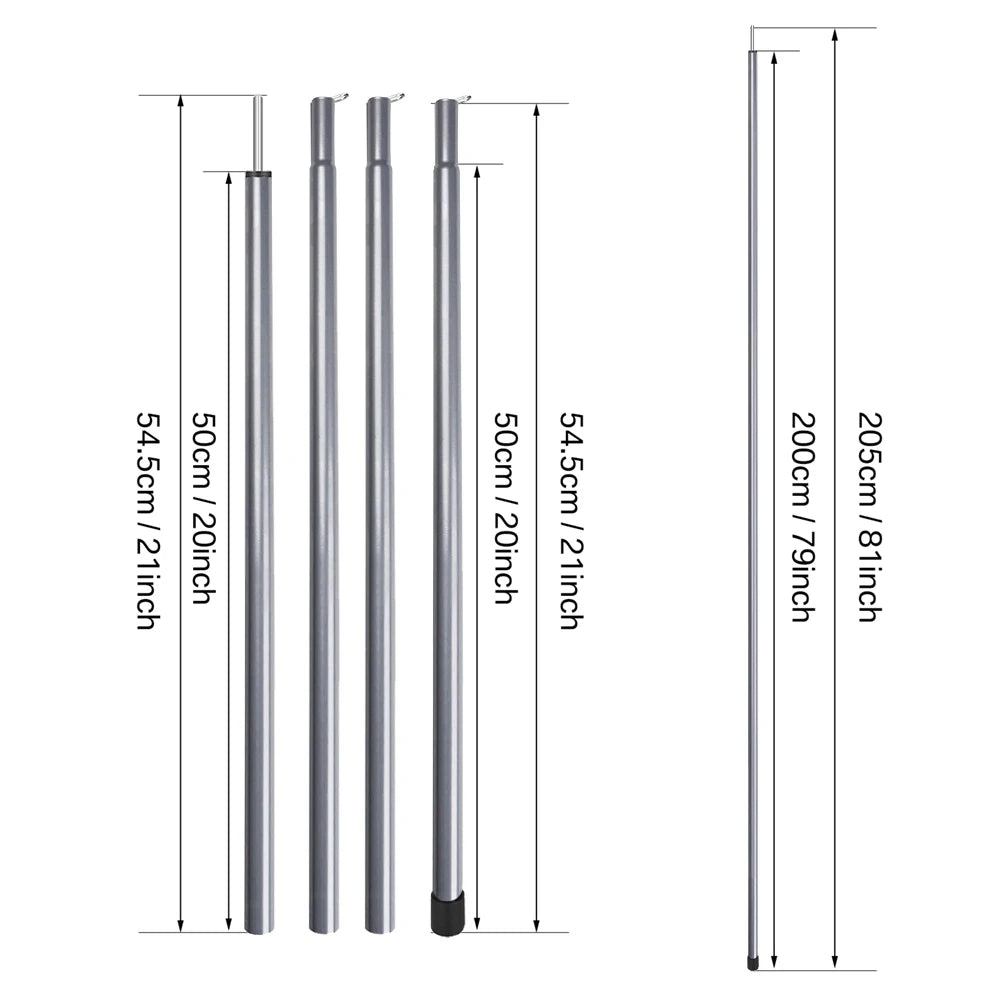 2 m Teleskop-Zeltstangen-Set mit 2 leichten, verstellbaren Trekking-Camping-Klappstangen für Spaziergänge, Überdachung, Wandern
