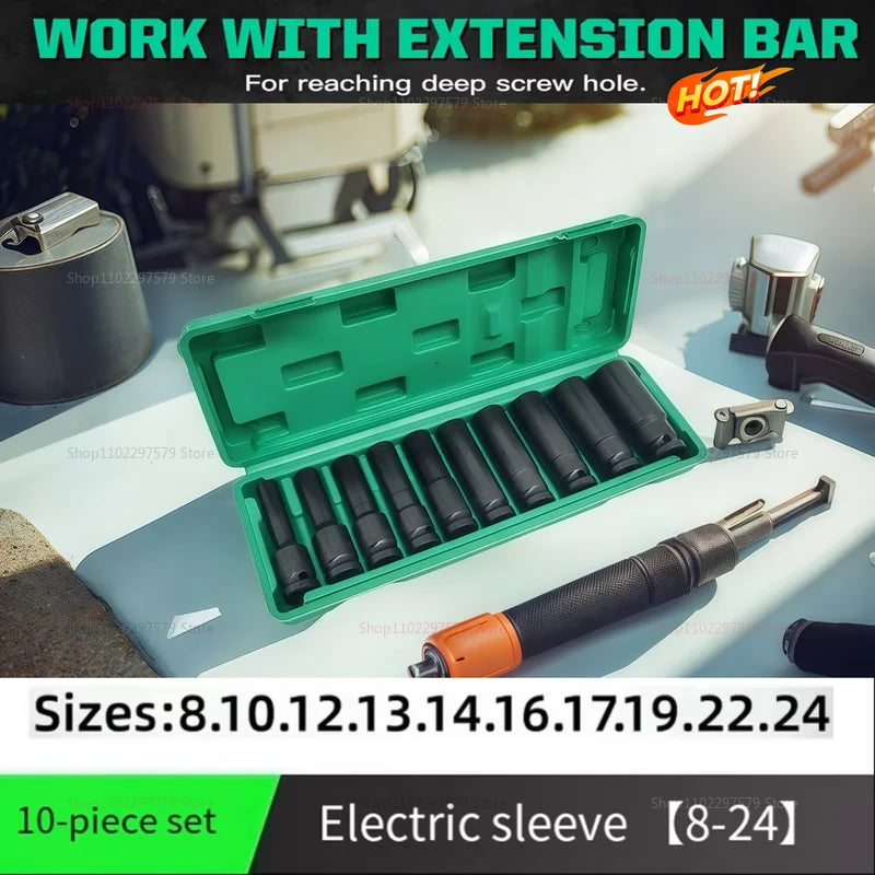 10-teiliges Steckschlüsselsatz, universelles pneumatisches Wartungswerkzeug mit tiefem Schlitz, Schraubenschlüsselsatz für mechanische Reparaturen von Automobilgeräten