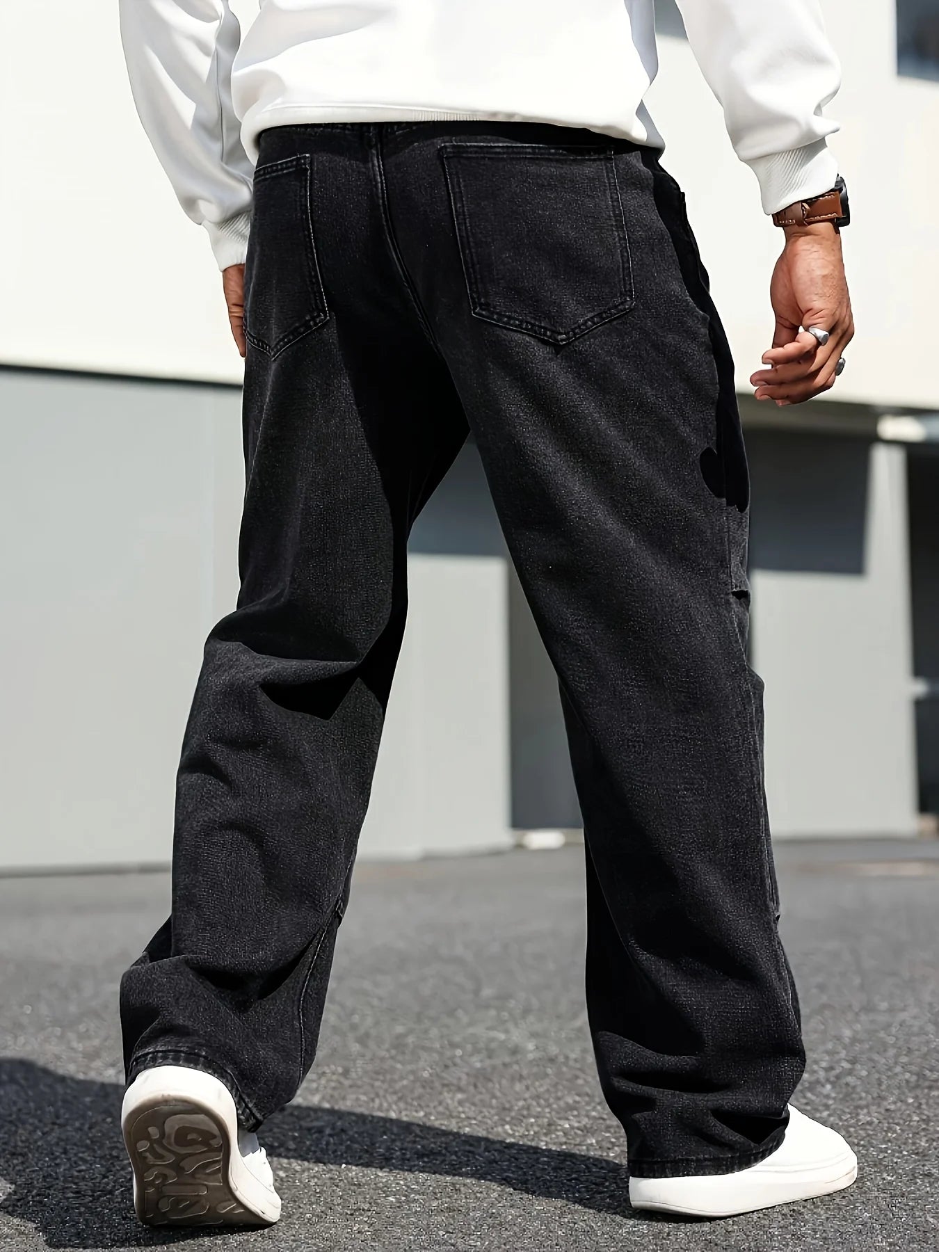 Klassische Herrenjeans mit geradem Bein – Baumwollmischung, dunkelblauer Denim, nicht dehnbar, Ganzjahresbekleidung, bequeme Passform mit schrägen Taschen