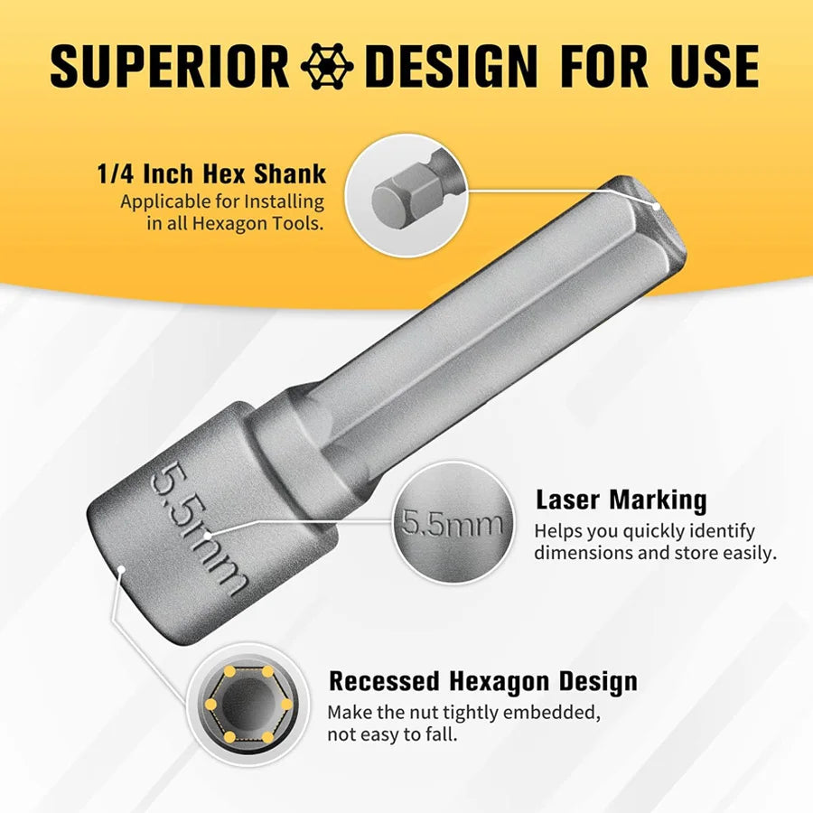 9 stücke/14 stücke Leistungsstarke Buchse Innensechskantschlüssel Sechskantgriff Schraubendreher Buchse Verlängerungsstange Pneumatische Schraubendreher Einsatz