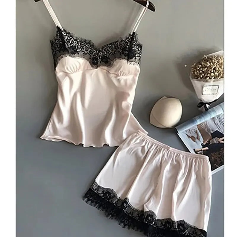 Frauen Pyjama Anzug Mode V-ausschnitt Spitze Sexy Dessous Pyjamas Schlaf Shorts Set Nachtwäsche Neue