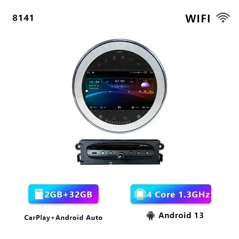 CHSTEK Autoradio für BMW Mini Cooper S Clubman R55 Clubvan R56 Cabrio R57 Coupe R58 R59 Multimedia Bluetooth Android Player GPS
