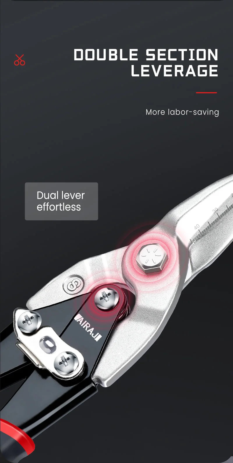 AIRAJ 10/12 Zoll Luftfahrtschere Toughbuilt Metallblechschneiden Multifunktionsschere mit abgestuftem Lineal EDC-Handwerkzeuge