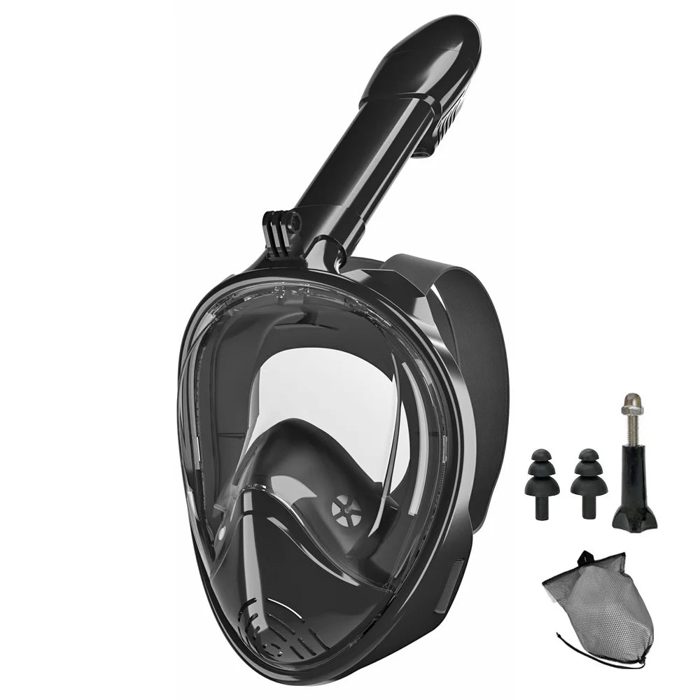 Vollgesichts-Schnorchelmaske, Silikon-Tauchmaske, voll trocken, Panorama, mit Kamerahalter, großer Rahmen, Schwimmbrillen-Set für Erwachsene