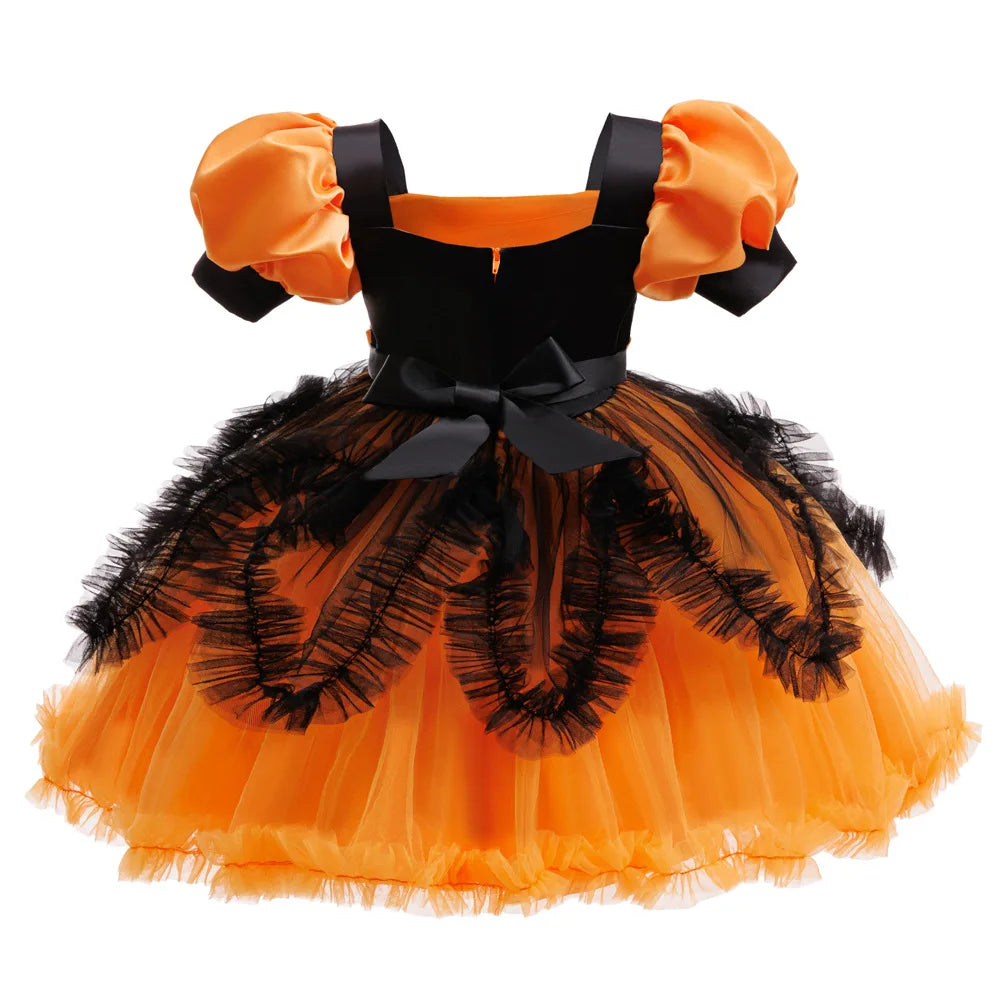 Halloween-Kostüm für Mädchen, Cosplay, Performance, Kinderkleid, orangefarbenes Kleid + Kürbis, komplettes Set an Kostümen für besondere Anlässe