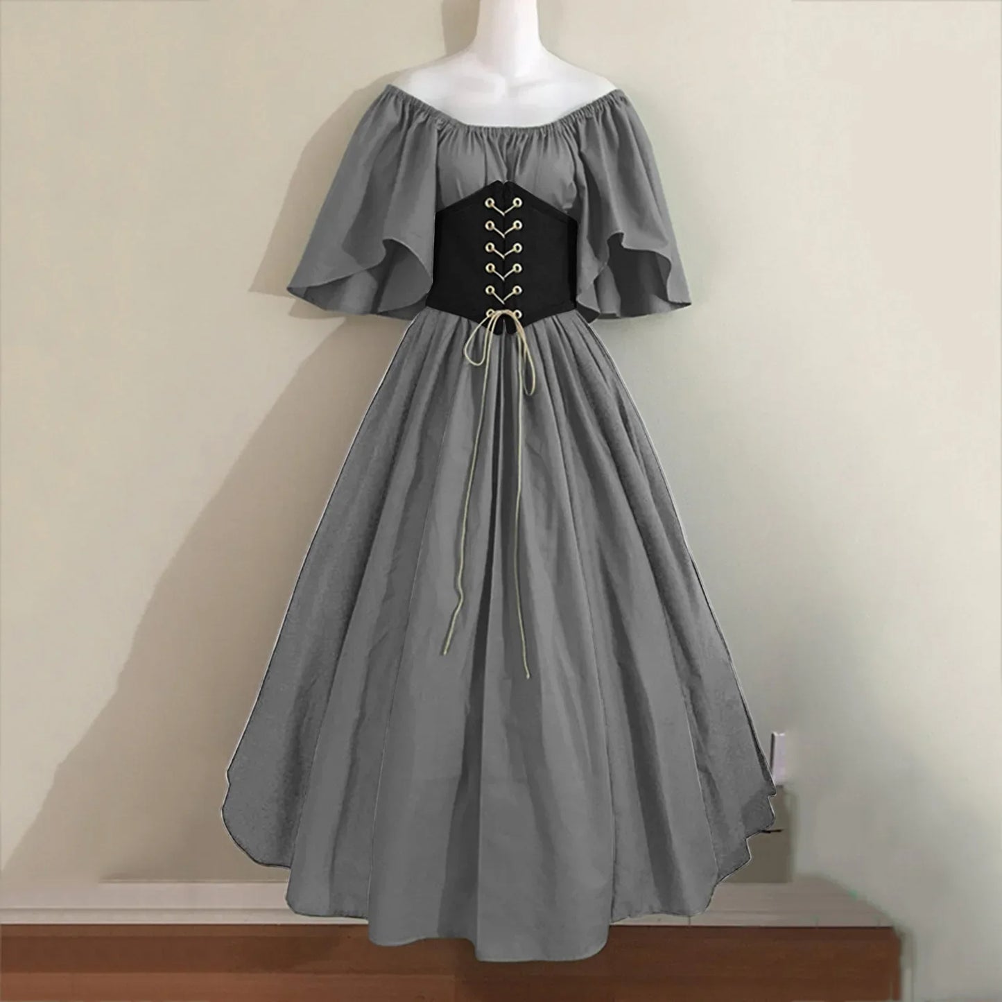 Halloween-Kostüme für Damen, mittelalterlich, Retro, Kontrastfarbe, schmales Swing-Kleid, Ein-Wort-Schulterkleid, Love Live Cosplay