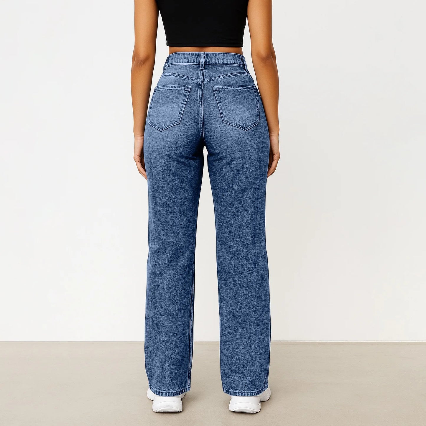 Jeans mit weitem Bein für Damen, hellblau, hohe Taille, schlichtes Design, modische Hose, locker sitzende Hose mit hohem Bund, geeignet für den Alltag