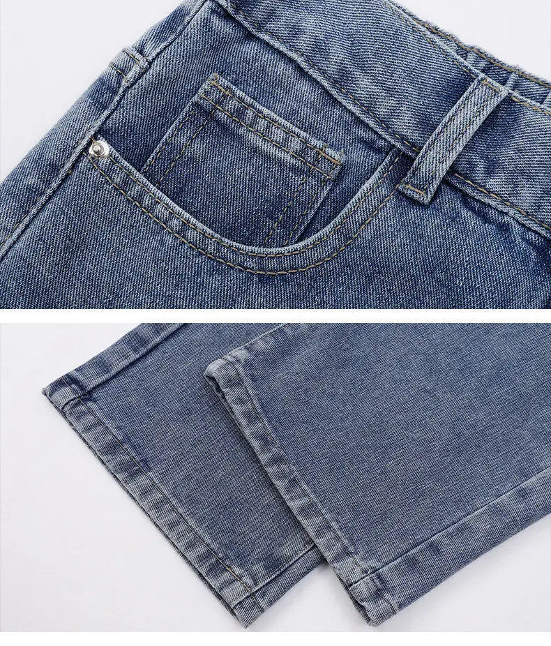 2025 neue Koreanische männer Casual Lange Jeans Klassische Mann Gerade Denim Breite bein Hosen Einfarbig Hellblau grau Schwarz