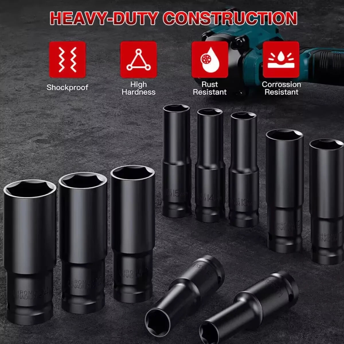 10-teiliges Steckschlüsselsatz, universelles pneumatisches Wartungswerkzeug mit tiefem Schlitz, Schraubenschlüsselsatz für mechanische Reparaturen von Automobilgeräten