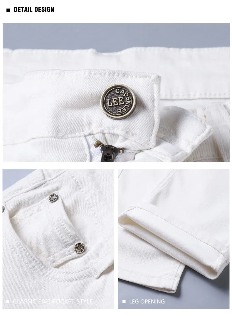Männer Jeans Reine Weiße Mode Elastische Dünne Jugend Abnehmen Gerade Bein Männliche Hosen Business Casual Mittleren Alters High-End-Hose