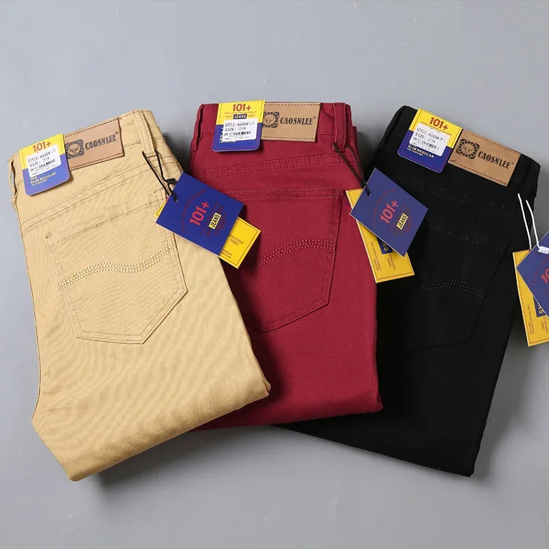 Männer Jeans Reine Weiße Mode Elastische Dünne Jugend Abnehmen Gerade Bein Männliche Hosen Business Casual Mittleren Alters High-End-Hose