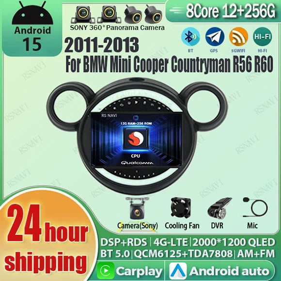 Android 15 Carplay Auto 2K Bildschirm Auto Radio Multimedia Player Für BMW Mini Cooper Countryman R56 R60 2011-2013 stereo Navigation