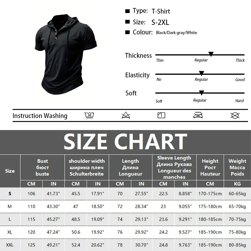Herren T-Shirt Sommer Slim Fitness Kapuzen Kurzarm T-Shirts Männlich Leichter Hoodie Fitness Atmungsaktive Sport Tops