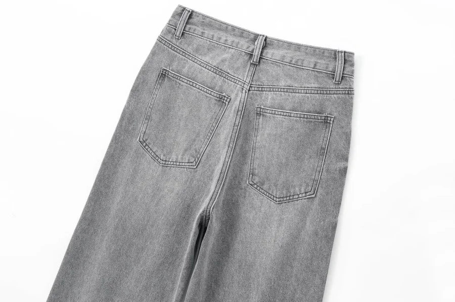 ETJ Damen-Jeans mit weitem Bein und hoher Taille, klassisch, alles mit fünf Taschen, gewaschen, weich, bequem, ultralange Jeans6045022