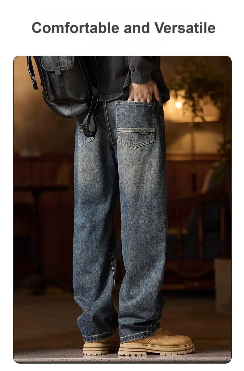 Herren-Jeans mit elastischem Bund, entspannte Passform, blaue Herrenjeans mit elastischem Bund, Reißverschluss und Knopf