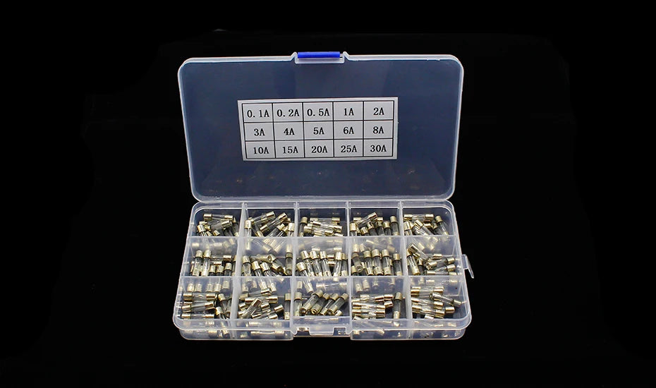 15 Arten 150 Stück 5 x 20 flinke Glasrohrsicherungen, Auto-Glasrohrsicherungen, sortiertes Kit 5 x 20 mit Box Fusiveis 0,1 A–30 A Haushaltssicherungen