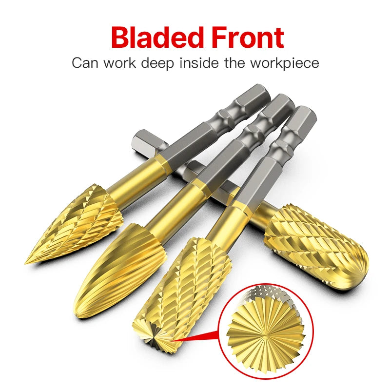 LIDIAO Titanbeschichtung, Rotationsgrate, Rotationsfeile, Sechskantschaft, Schleifwerkzeuge, Gravur, Schleifen, Polieren, Bit für Metall, Holz