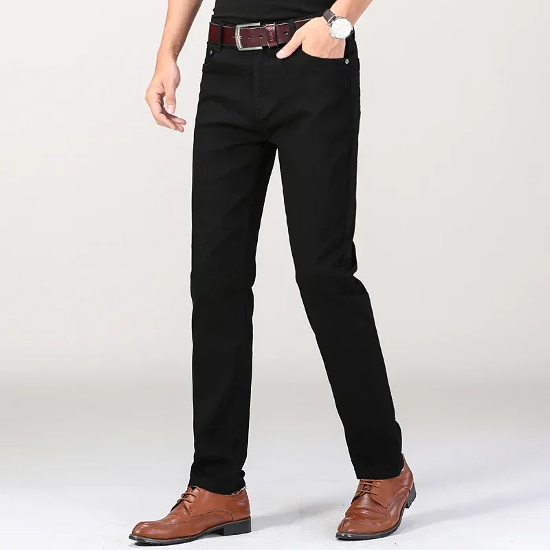 Männer Jeans Reine Weiße Mode Elastische Dünne Jugend Abnehmen Gerade Bein Männliche Hosen Business Casual Mittleren Alters High-End-Hose