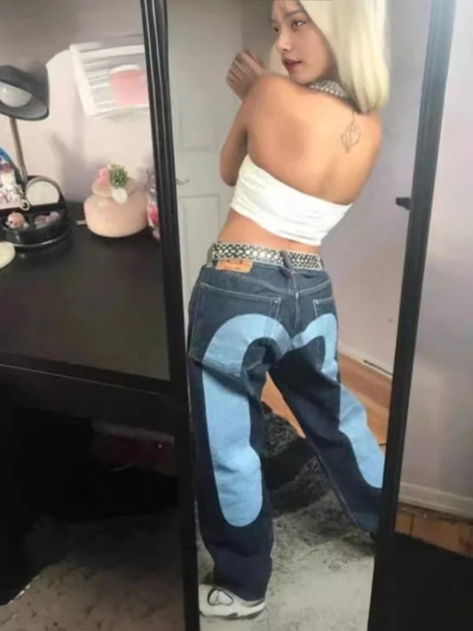 Europäische und amerikanische Hip-Hop-Jeans für Männer und Frauen, die vier Jahreszeiten bedruckt, trendige Hosen Gothic Y2K High Street Frühling und Sommer