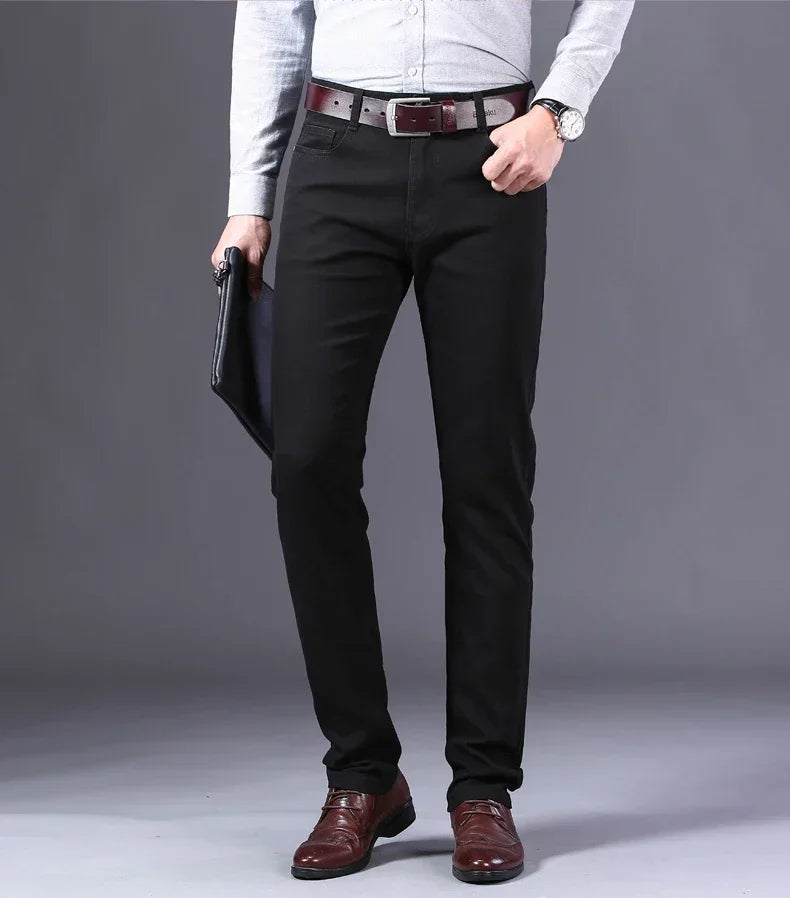 Männer Jeans Reine Weiße Mode Elastische Dünne Jugend Abnehmen Gerade Bein Männliche Hosen Business Casual Mittleren Alters High-End-Hose